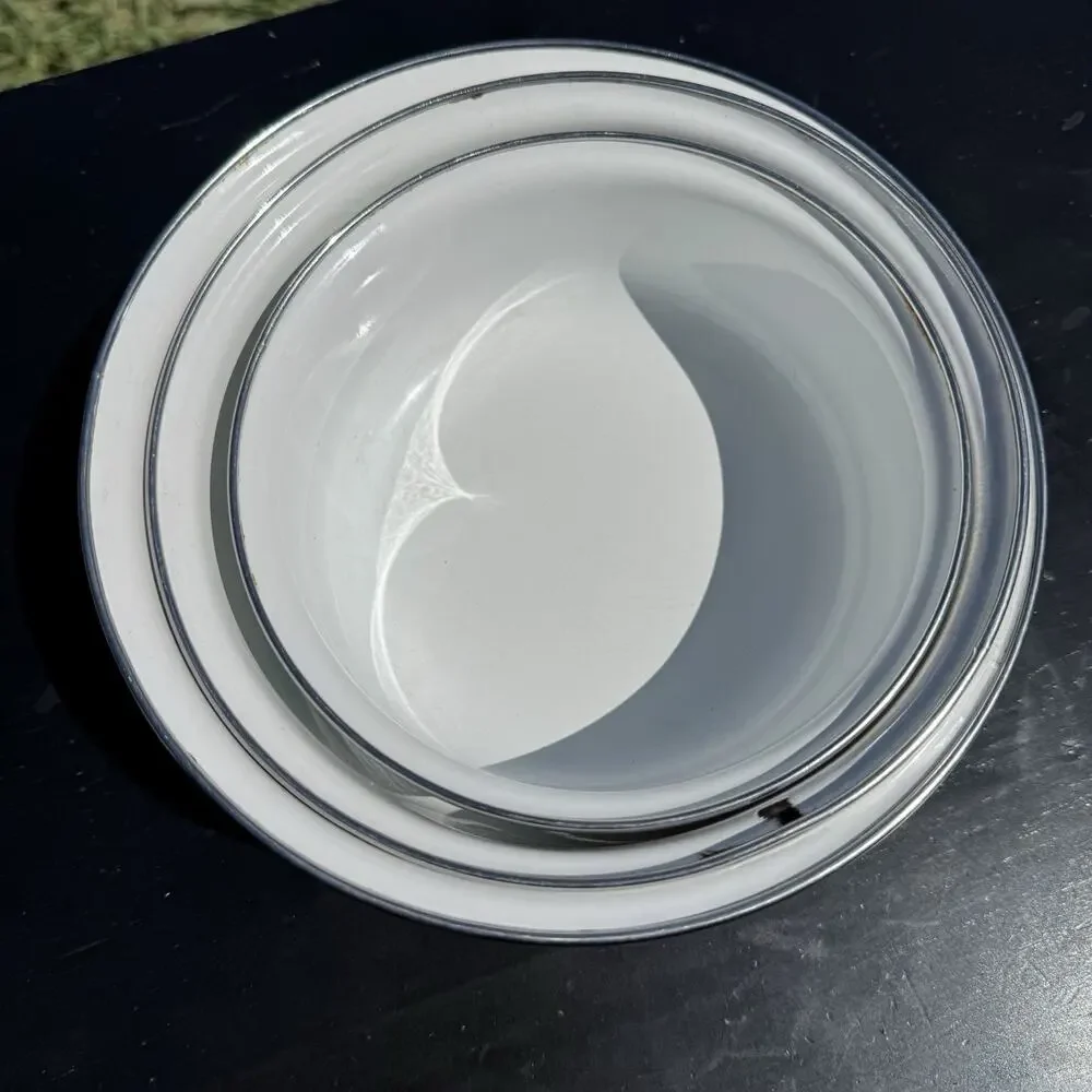 Vintage Apples Grapes Enamelware Nesting Bowl Set 3 White Metal Farmhouse Decor